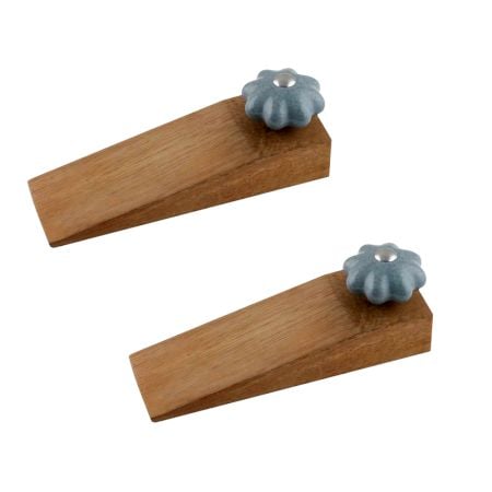 2 Pieces Grey Crackle Melon Ceramic Wooden Door Stopper